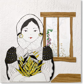 Mrs Popescu - pen &  ink /foil print