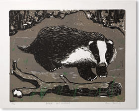 Brock the Badger - lino cut - edition 15